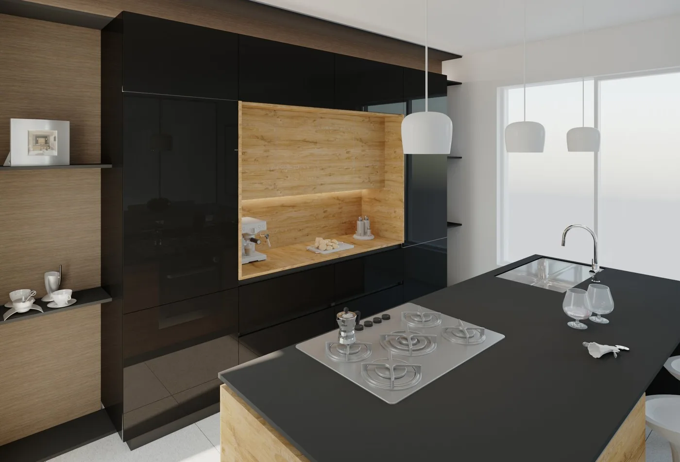 Rendering di una cucina contemporanea